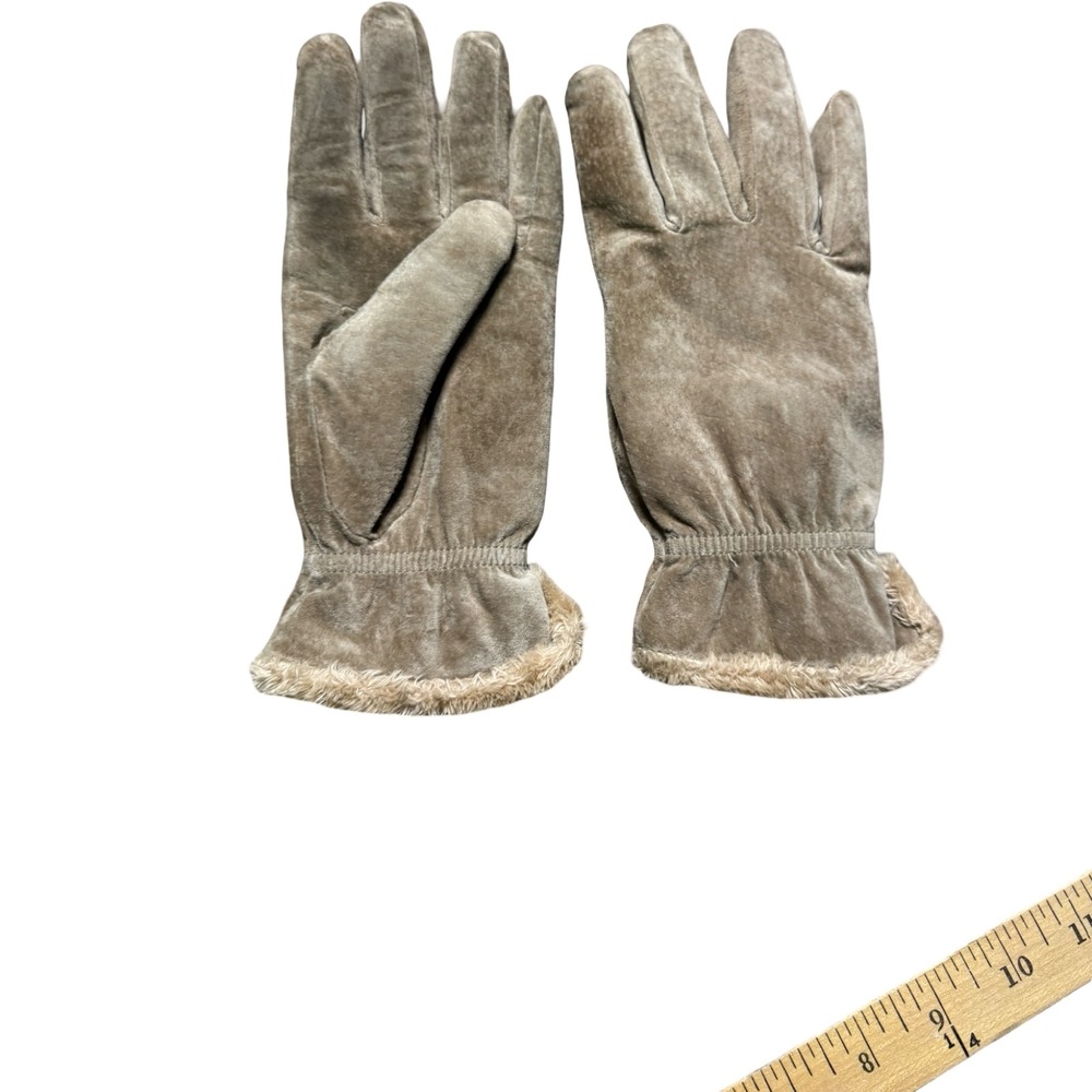 Aris Suede Gloves Womens L Tan Good Faux Fur Lined Winter 60463